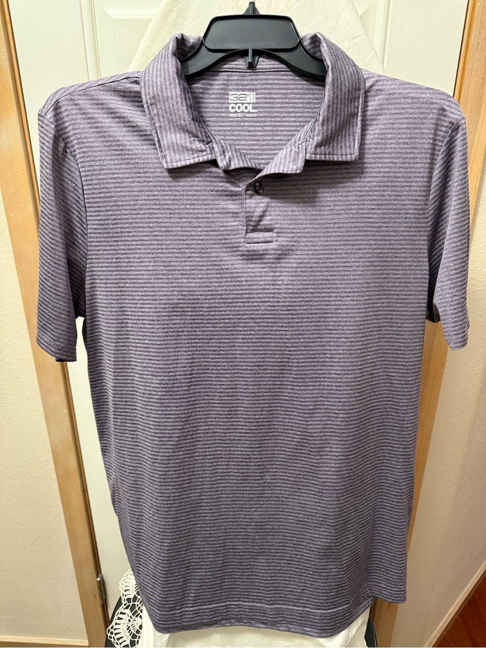 32 Degrees Cool Men's Heather Purple Striped Polo